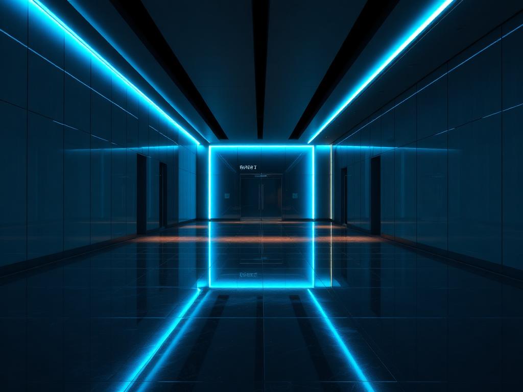 Modernes, gepflegtes Foyer mit Neon-Beleuchtung